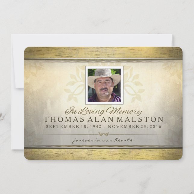 Guld- inbjudan för livets trädminnesgudstjänstfoto (Framsida)