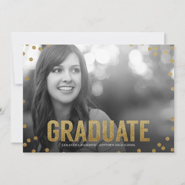 Guld- inbjudan för studenten för glitterLookfoto (Framsida)