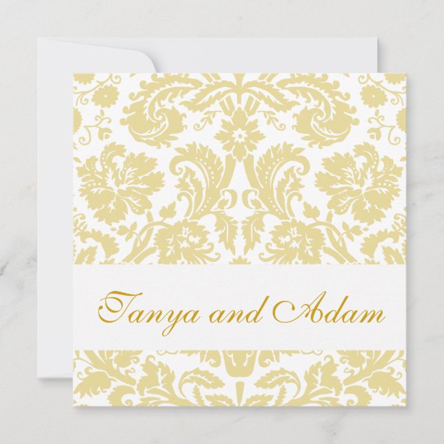 Guld, inbjudan till Cream Blommigt Damask Pattern  (Framsida)