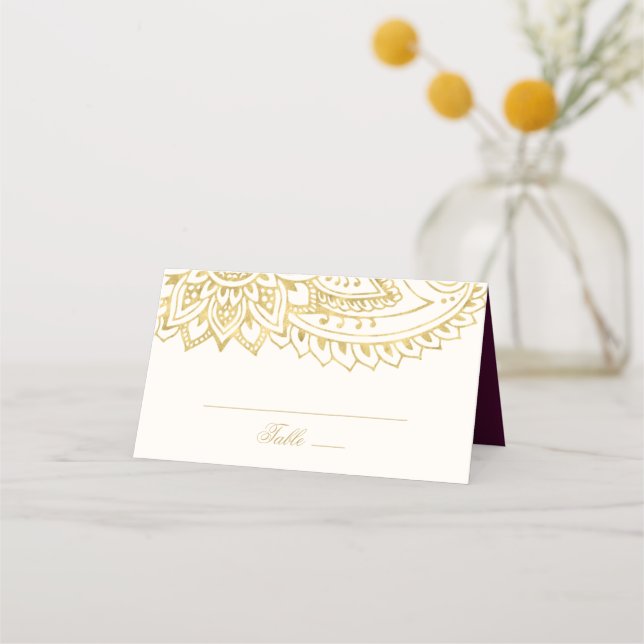 Guld Indian Paisley Bröllop Placeringskort (Framsida)