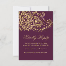 Guld Indian Paisley Bröllop Webbplats, OSA kort