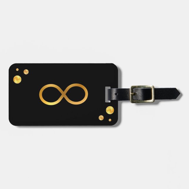 Guld Infinity-symbol & gyllene konfetti på svart Bagagebricka (Horisontell Framsida)