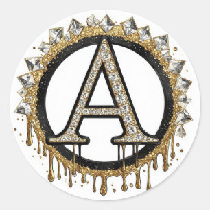Guld Initial A Bröllopsgåva Pärlemonogram Runt Klistermärke