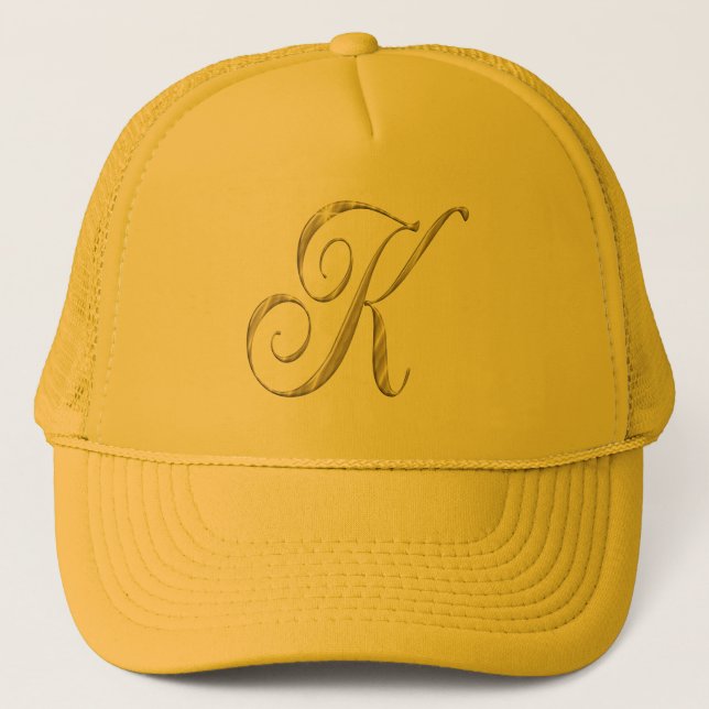 Guld- initial baseballmössahatt för Monogram K Truckerkeps (Framsida)