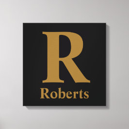 Guld Initial/First/Family Namn på svart Canvastryck