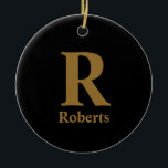 Guld Initial/First/Family Namn på svart Julgransprydnad Keramik<br><div class="desc">Guld Initial/First/Family Namn på svart</div>