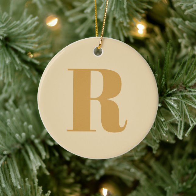 Guld Initial | Monogram Modern Brev Snyggt Julgransprydnad Keramik (Träd)