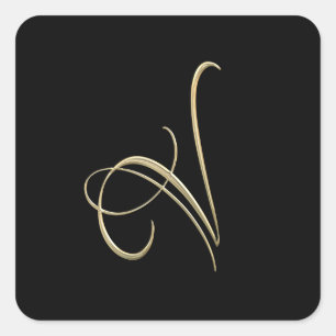 Guld- initial v-monogram fyrkantigt klistermärke