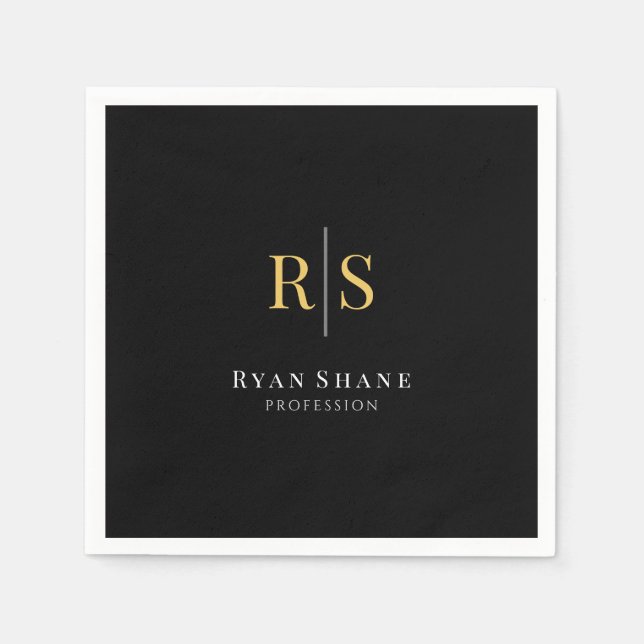 Guld Initialer, Namn, yrke, svart Pappersservett (Framsidan)