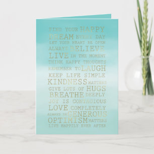 Guld inspirationcitattecken Aqua Mint Ombre Kort