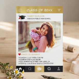 Guld Instagram Ram Foto Examen Annonsering Inbjudningar