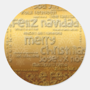 Guld Internationell jul Navidad R Sticker Runt Klistermärke