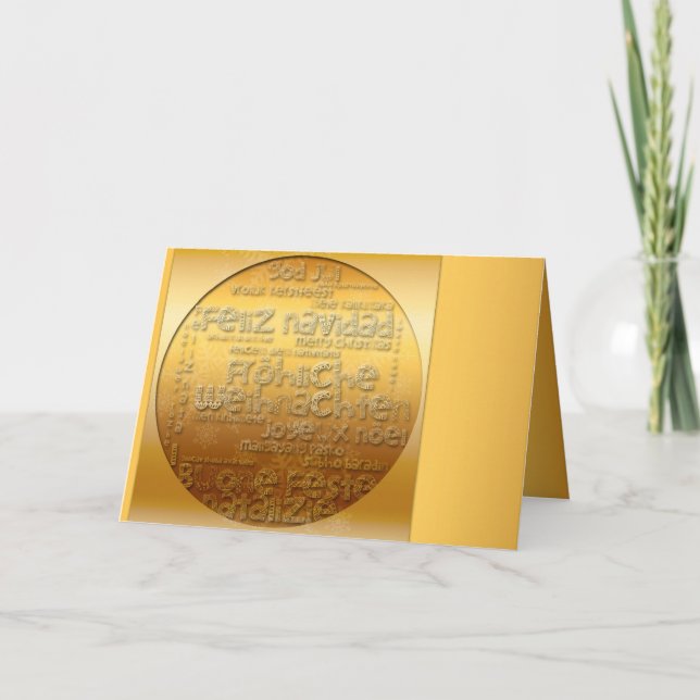 Guld Internationell Weihnachten Navidad Hälsning Helgkort (Framsida)