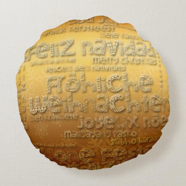 Guld Internationell Weihnachten Navidad R Pillow Rund Kudde (Baksidan)