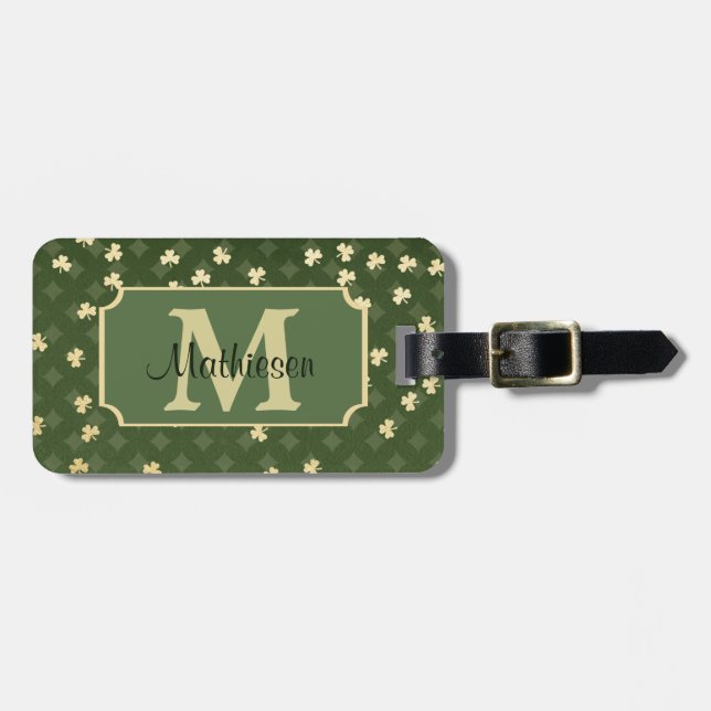 Guld Irish Shamrock Mönster Monogram Bagagebricka (Horisontell Framsida)