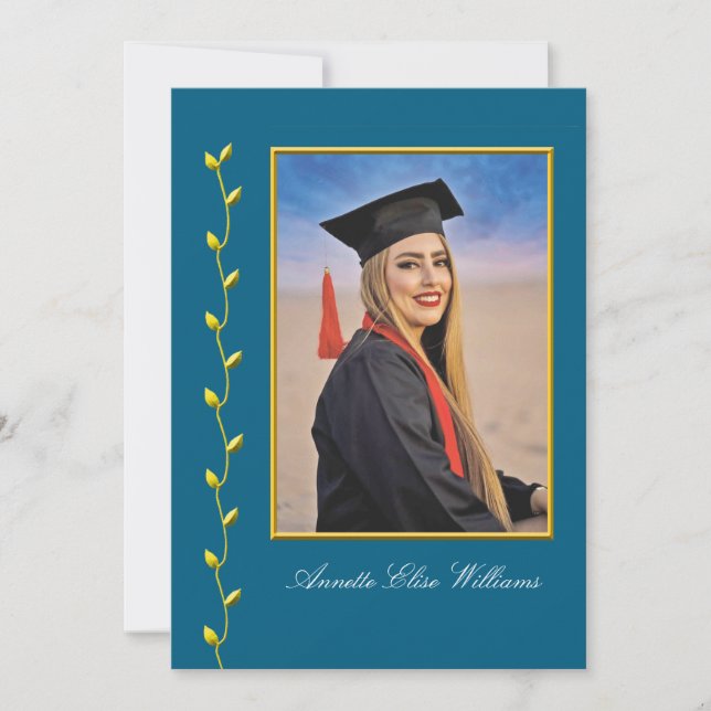 Guld Ivy-design med foto-examensannonsering Meddelande (Framsida)