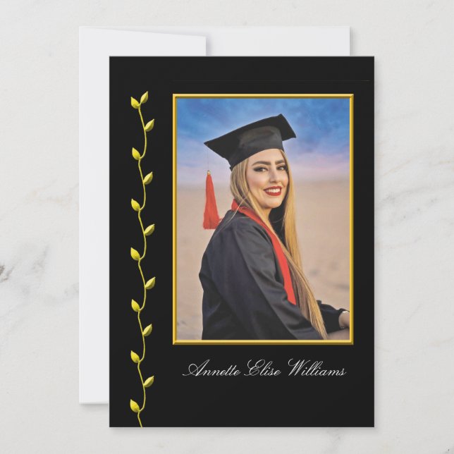 Guld Ivy-design med foto-examensannonsering Meddelande (Framsida)