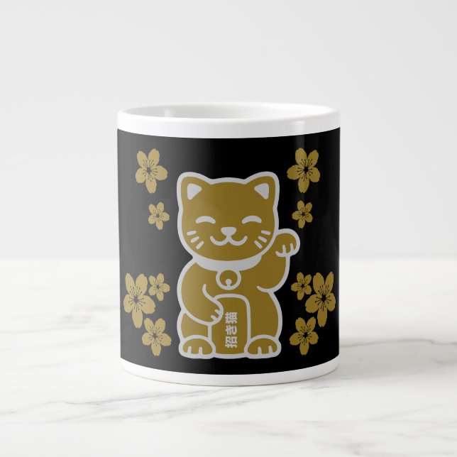 Guld japansk Maneki-neko Jumbo Mugg (Framsidan)