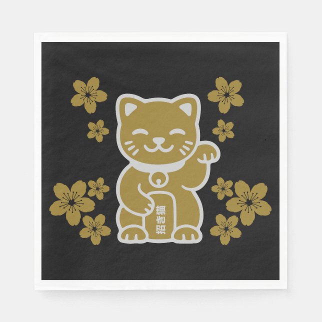 Guld japansk Maneki-neko Pappersservett (Framsidan)