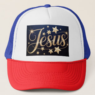 Guld Jesus Script Blå Keps
