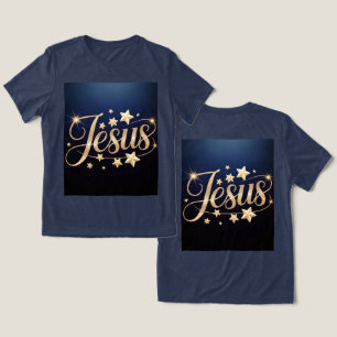 Guld Jesus Script Blå  T Shirt