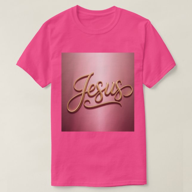 Guld Jesus Script Rosa Basic Herr T-Shirt (Design framsida)