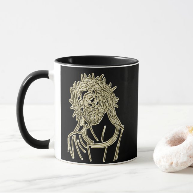 Guld Jesus tittar upp mot gud glimmar klart Mugg (Med munk)