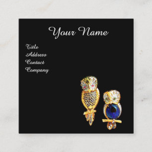 GULD JEWEL UGGLA Monogram,Blue Sapphire Topaz,Blac Fyrkantigt Visitkort