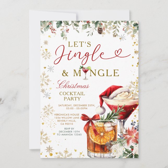 Guld Jingle & Mingle jul Santa Cocktail  Inbjudningar (Framsida)