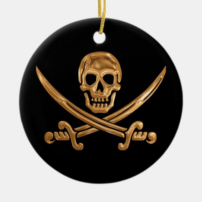 Guld- Jolly Roger Julgransprydnad Keramik (Framsidan)