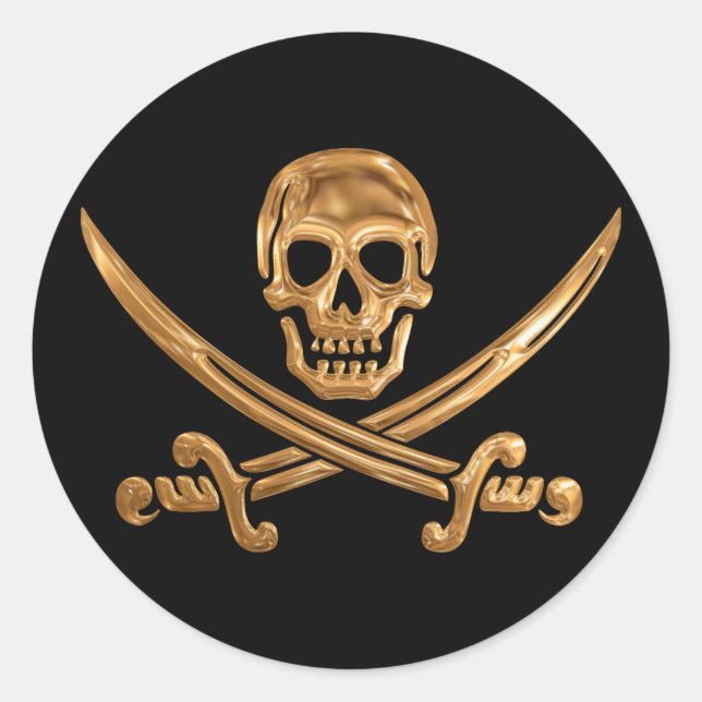 Guld Jolly Roger Runt Klistermärke (Framsida)