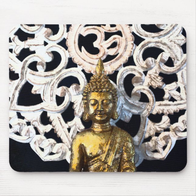 Guld Jord Buddha OM Aum Mantra Ajna Meditation Musmatta (Framsidan)