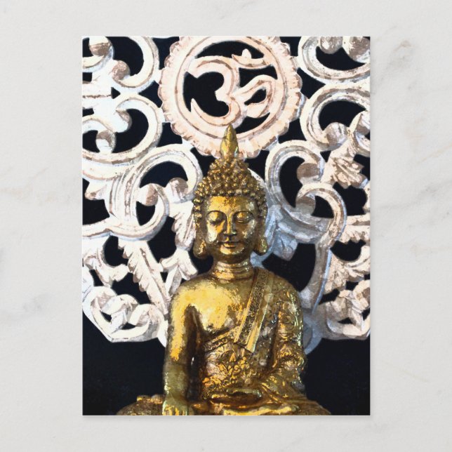 Guld Jord Buddha OM Aum Mantra Ajna Meditation Vykort (Framsida)