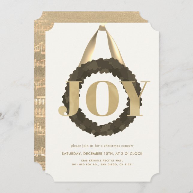 Guld JOY-Grönten Kriskonsert - skäl Inbjudningar (Fram/baksida)