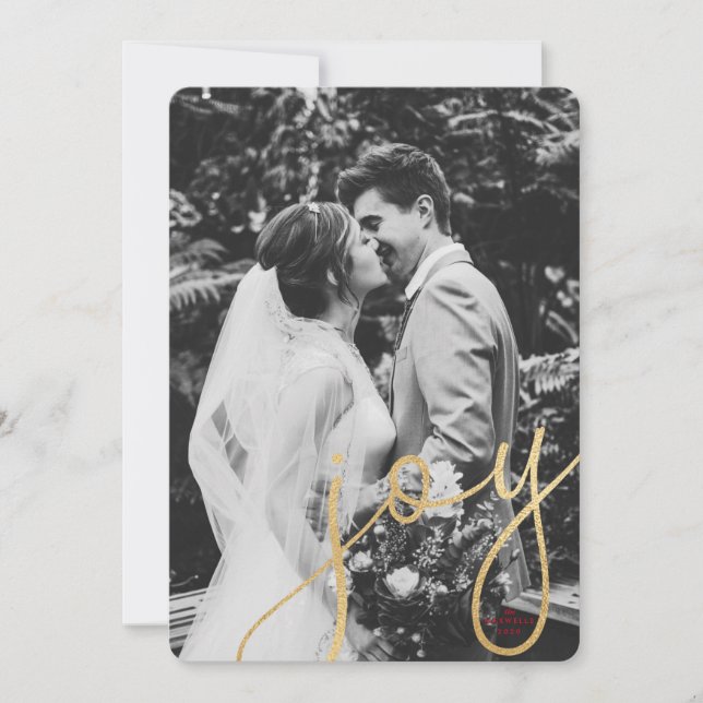 Guld Joy Helgdag-fotokort med röd färg Julkort (Framsida)