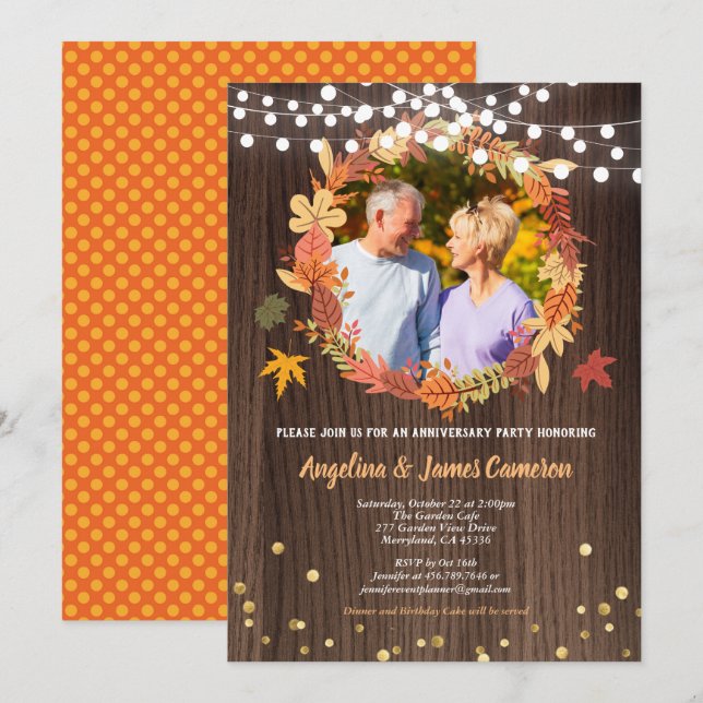 Guld-jubileumsfoto inbjudan thanksgiving Rustic (Fram/baksida)