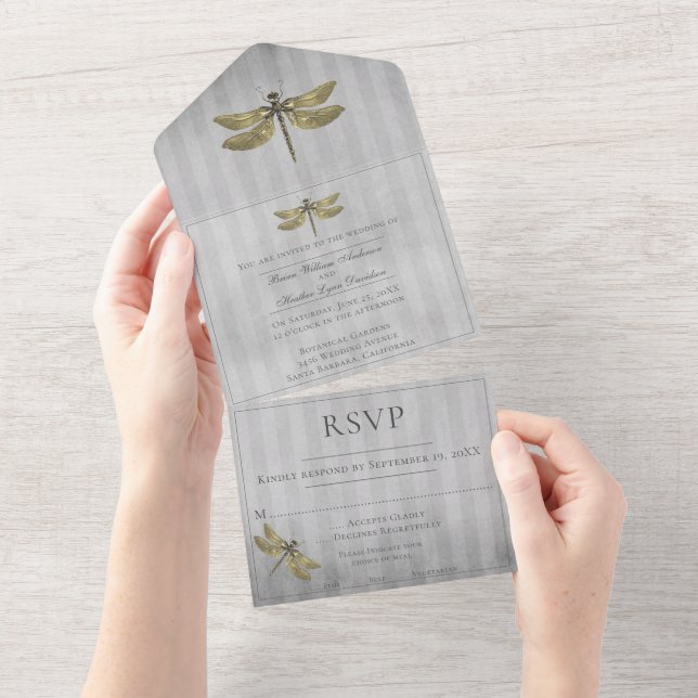 Guld judiskt Dragonfly Bröllop (Avrivbar del)