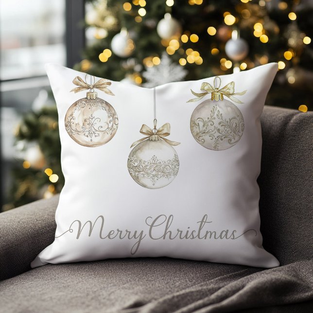 Guld jul Baubles Festive Kudde (Gold baubles Christmas holiday throw pillow
)