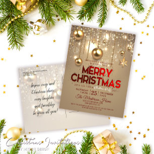 Guld Jul Baubles & Stars Jul Party Inbjudan Vykort