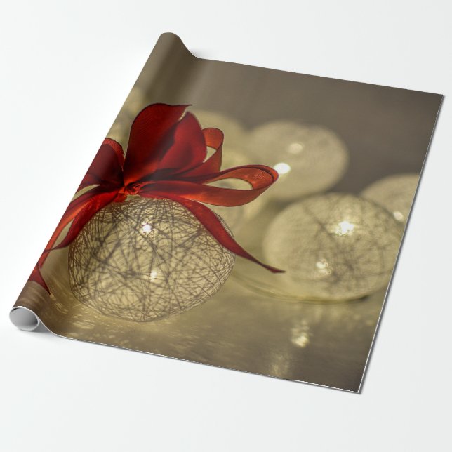Guld jul Bollar,String Ljus,Red Bow Helgdag Presentpapper (Utrullad)