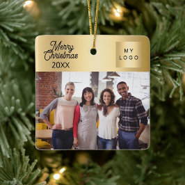 Guld-jul för företagsfotot, logotyp julgransprydnad keramik