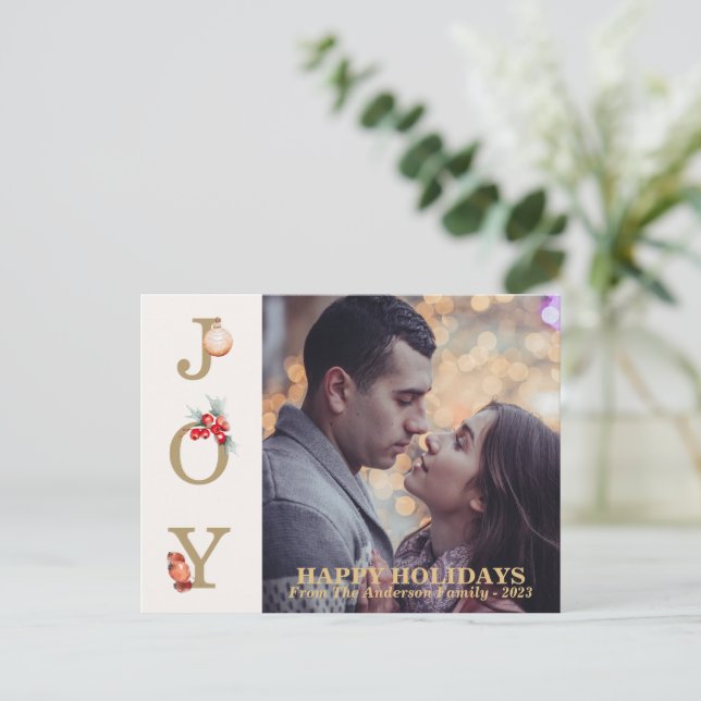 Guld Jul Glädje Välgång Blad Foto Julkort Helg Vykort (Stående Fram)