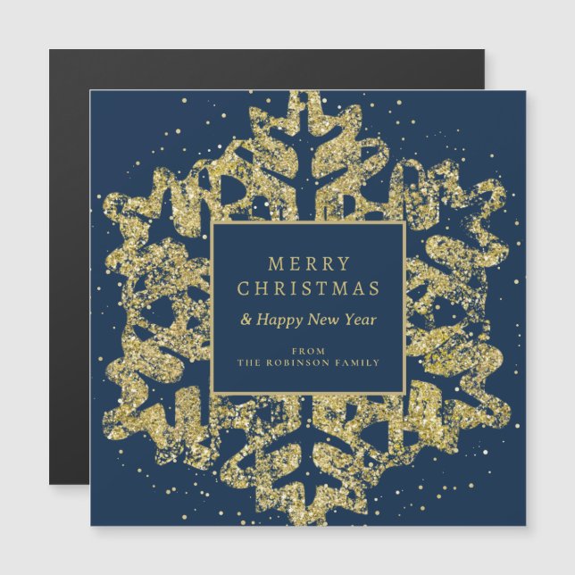Guld jul Glitter Snowflake Corporate Navy (Fram/baksida)