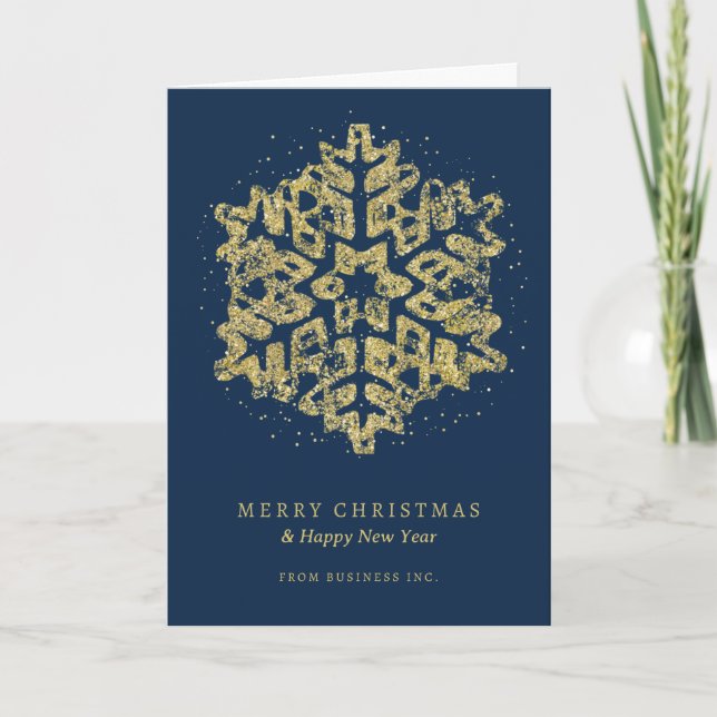 Guld jul Glitter Snowflake Corporate Navy Helgkort (Framsida)