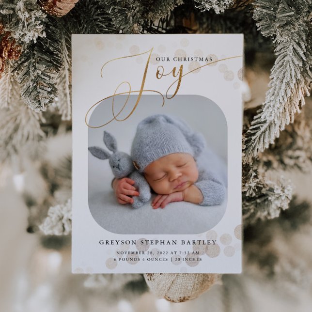 Guld jul Joy Baby Photo Birth Meddelande (Skapare uppladdad)