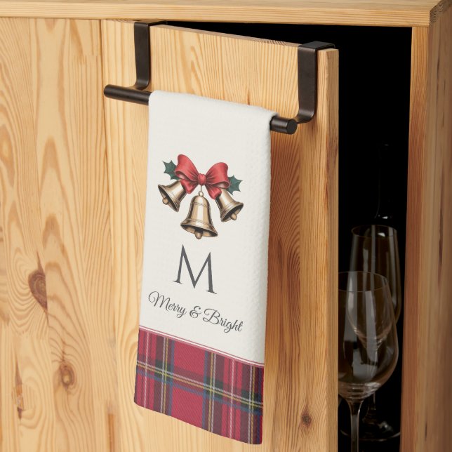 Guld-jul-Klockor anpassat Monogram-jul Kökshandduk (Thirds Fold)