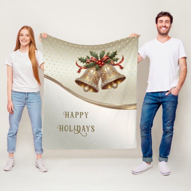 Guld jul Klockor Helgdag Fleece Blanket (På plats)