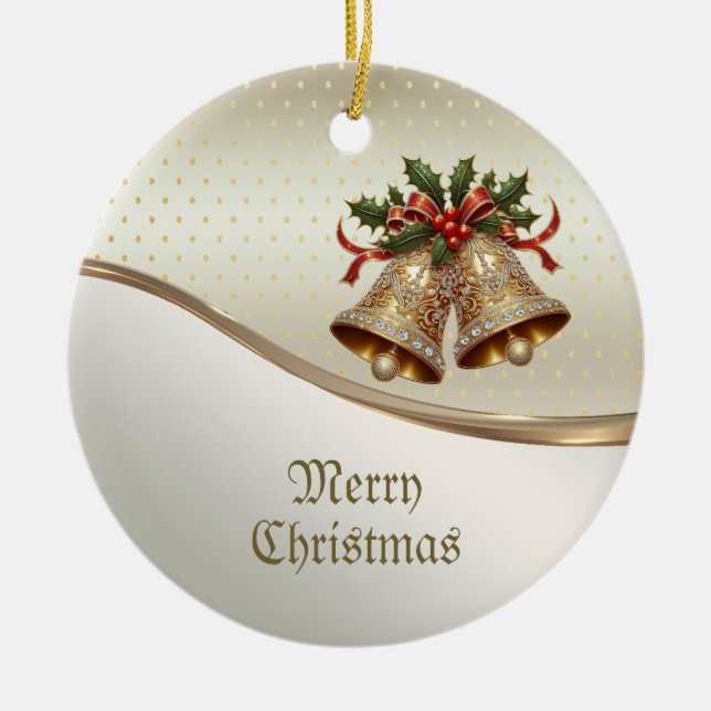 Guld jul Klockor Helgdag Ornament (Framsidan)