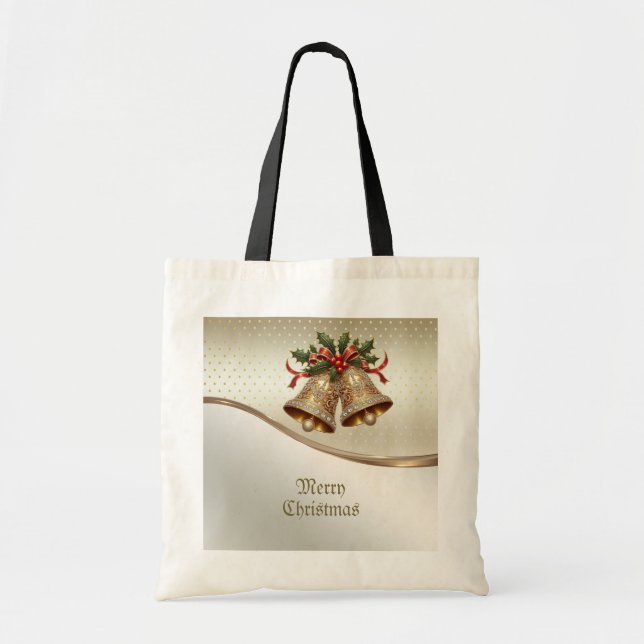 Guld jul Klockor Helgdag Tote Bag Tygkasse (Framsidan)