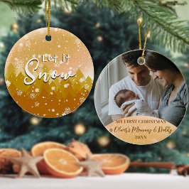Guld Jul Låter det Snöa Nya Föräldrar Foto Julgransprydnad Keramik